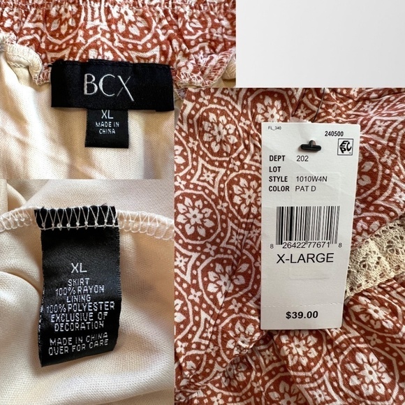 BCX Juniors' Printed Lace Accent Pull-On Swingy Tiered Skirt NWT/XL Jr - Picture 8 of 12